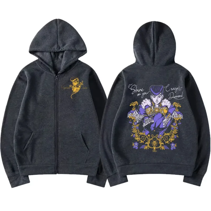 Anime Jojo Bizarre Adventure Zipper Hoodies Higashikata Josuke Manga Zip Up Sweatshirts Men Women Fashion Casual Pullovers Coats