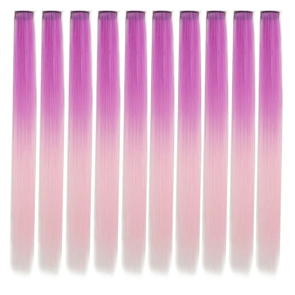 10pcs Colored Party Highlights Clip in Hair Extensions for Girls 18 inches Omber 2 colors Straight Hair Synthetic Hairpieces