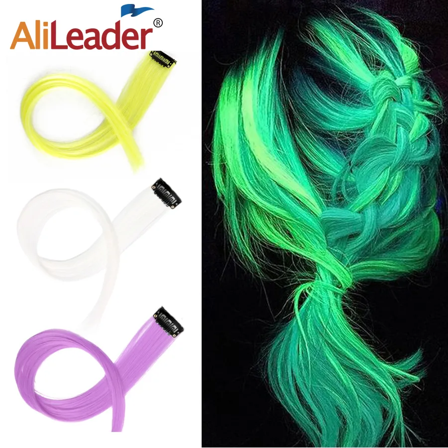 Synthetic Clip-On Hair Extension 20Inch 11Colors Glowing Clip-In One Piece Shines Fluorescent Fake Hairpiece For Women — image 1