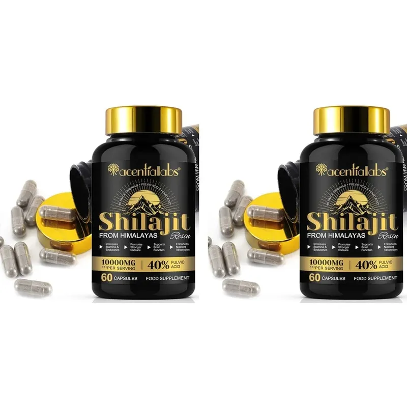 Shilajit Resin Capsules from Himalayas 1000mg 10:1 Extract 40% Fulvic Acid 60 Count Supports Stamina & Endurance Brain Function