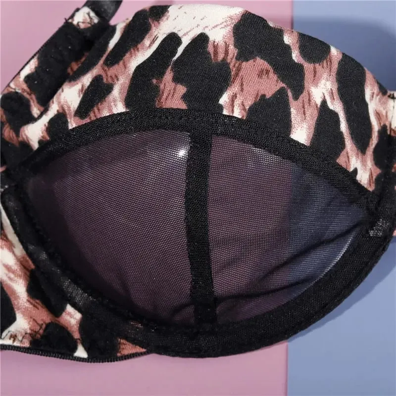 Exotic Lingerie Set Women Leopard Seamless Underwear Sexy Mesh Romantic Patchwork Bra Thong Comfortable Female Bra Brief Sets