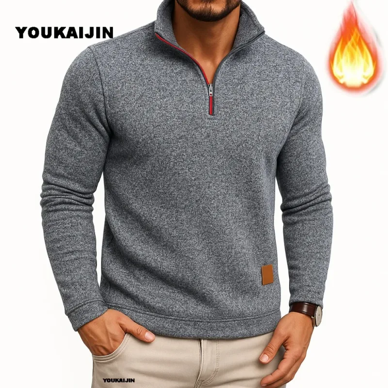 Men Sweatshirts Spring Thicker Pullover Quarter Zipper Pullover for Male Hoody Outdoor Sweatshir Autumn Solid Color Turtleneck — image 10