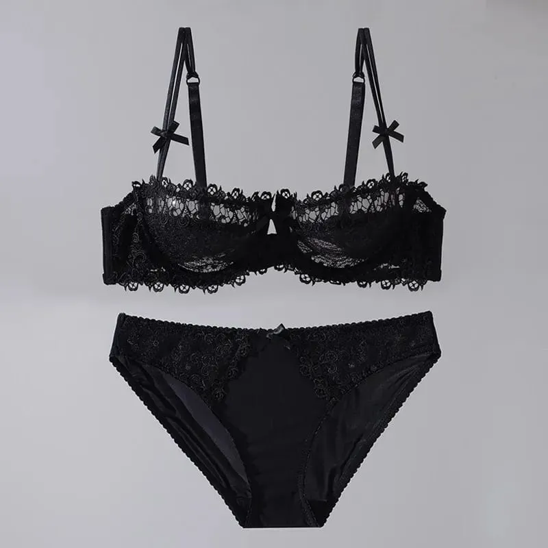 New Arrival Sweet Spicy Lace Lingerie Set Ultra Thin Half Cup Push Up Bra Soft Underwire Anti Sag Comfortable Women Wear — image 7