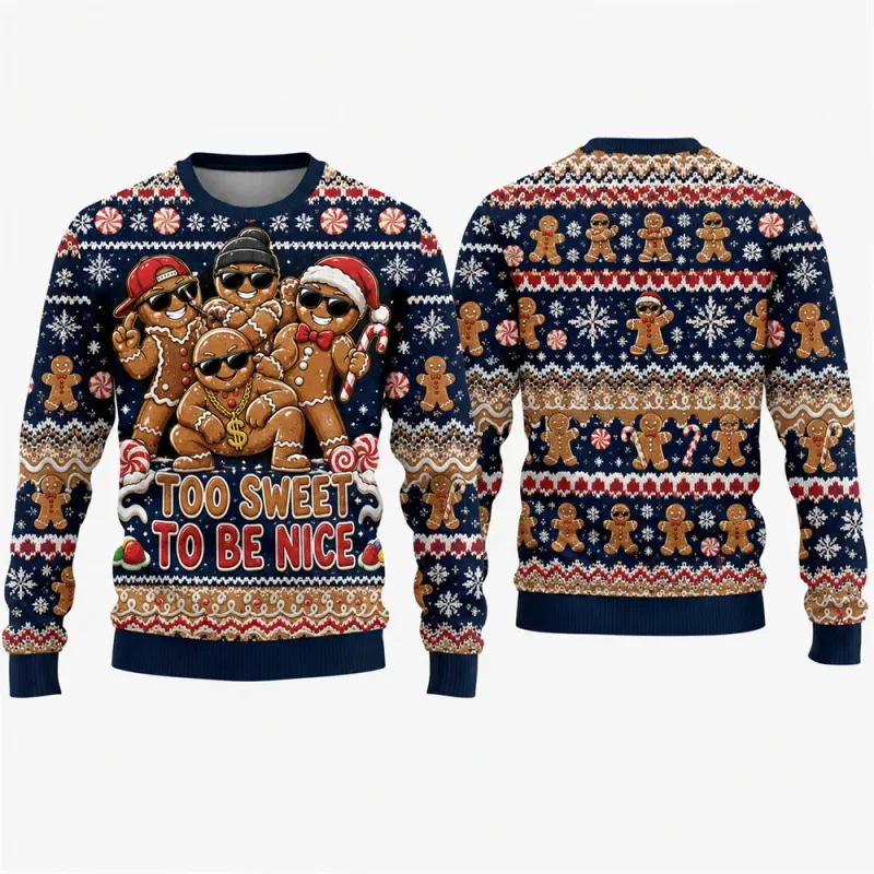 Gingerbread Man Ugly Christmas Sweatshirt 3D Graphic Crewneck Unisex Funny Candy Cane Xmas Party Holiday Pullover Gift Male Top — image 9