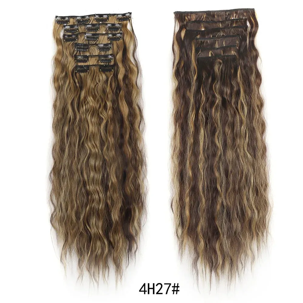 Jeedou Corn Wavy Clip‑in Hair Extensions 6‑Piece 16‑Clips Synthetic High‑Temp Fiber Voluminous Hair Pieces for Ladies