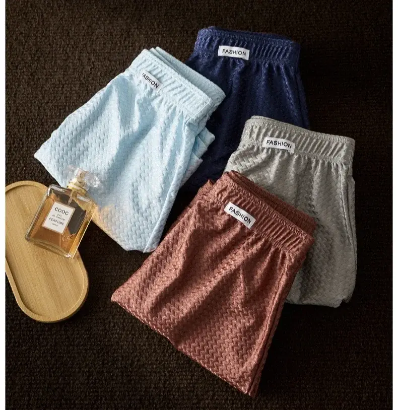 2 Pack Men's Ice Silk Boxers Mid-Rise Loose Fit Summer Cool Trendy Sheen Underwear Sleepwear Male Panties