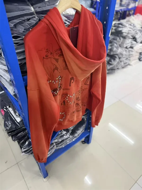 Autumn Winter New PH Hand-beading Print Vintage Washed High Street Casual Loose Cotton Versatile Hoodie Trendy Sports Top Men