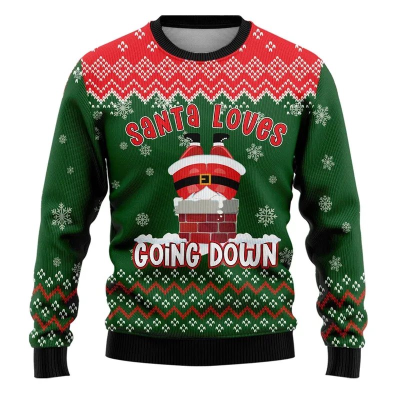 3D Printed Cartoon Santa Claus Sweatshirt For Men Merry Christmas Pattern Hoodies Casual Harajuku Loose Tops Round Neck Pullover — image 11