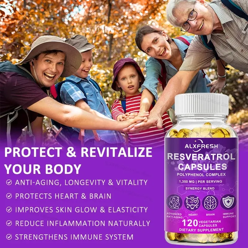Resveratrol Capsules Supports Cardiovascular Metabolic Health Anti-inflammatory Neuroprotective Effects Antioxidant Anti-aging