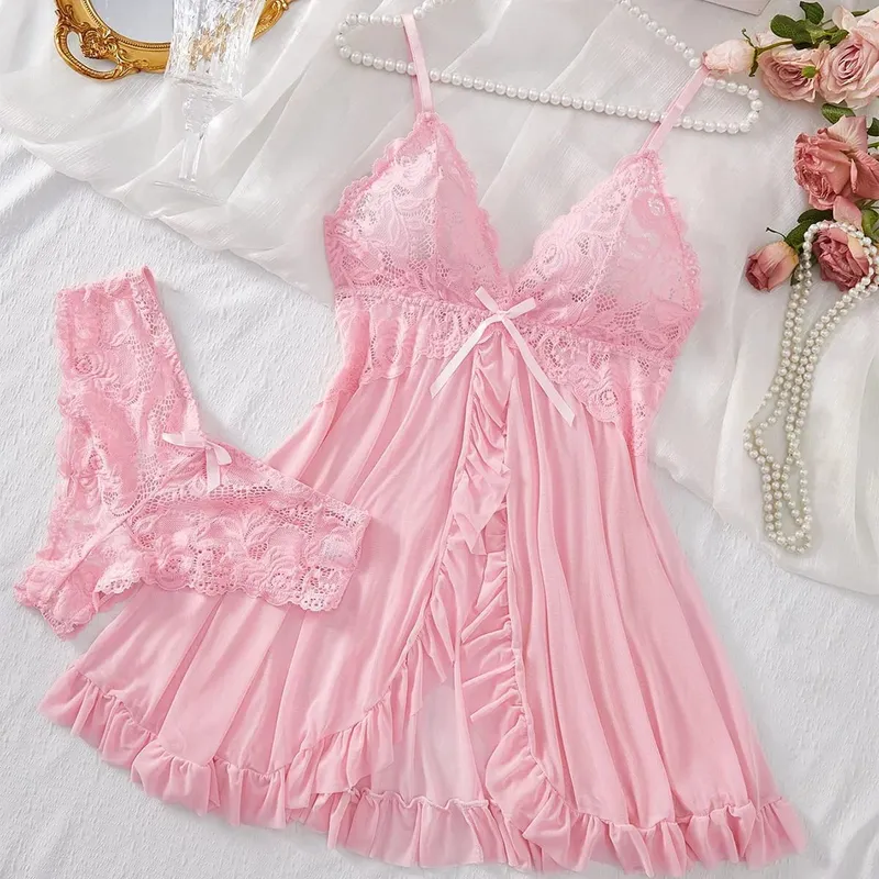 Women Lace Lingerie Set Solid Soft Slim Bra Nightdress Sexy Sleepwear For Women — image 11