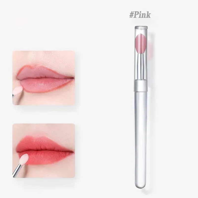 Silicone Lip Mask Brushes (Transparent/Pink)- Portable Lip Scrub Applicator Soft Silicone Tip for Lip Balm/Lip Mask
