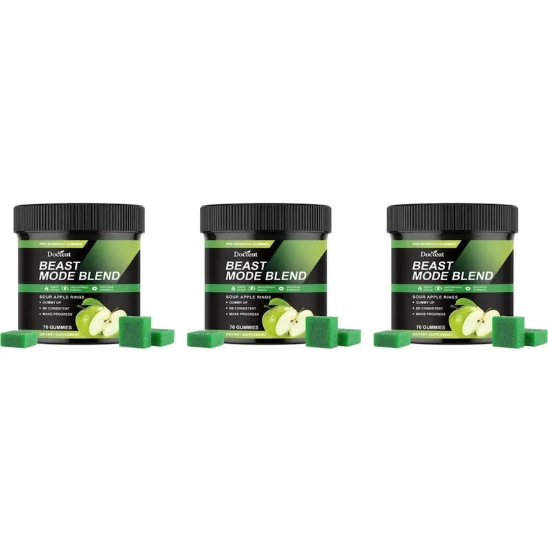 Docteat Beast Mode Blend Pre Workout Gummies Energy Focus & Endurance Support for Strength Training & Active Gym Days 70 Count