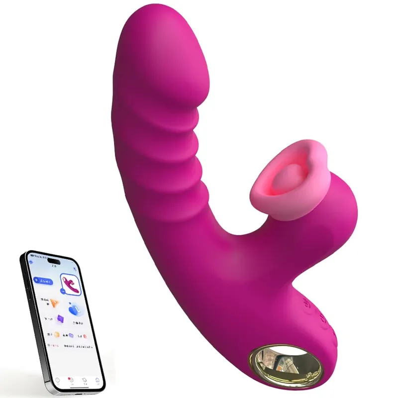 Thrusting Dildo Vibrator Vagina Massager Clitoris Stimulator APP Control 9 Telescopic 9 Flapping Modes 2 in 1 Sex Toys for Women