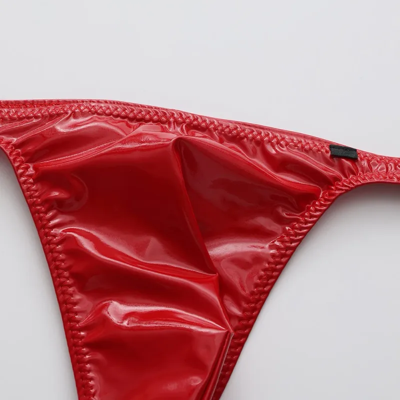 Men Glossy Faux Leather G-string Briefs Thin-Strap Low Waist Underwear Men's Panties Lingerie T-back Male Briefs Lingerie