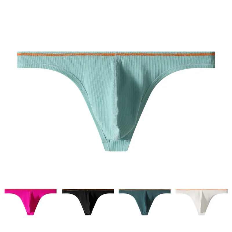 1pc Men Solid Thin Edge G-strings Sexy Thongs Elastic Low Rise U Convex Pouch Underwear Breathable Comfortable Panties