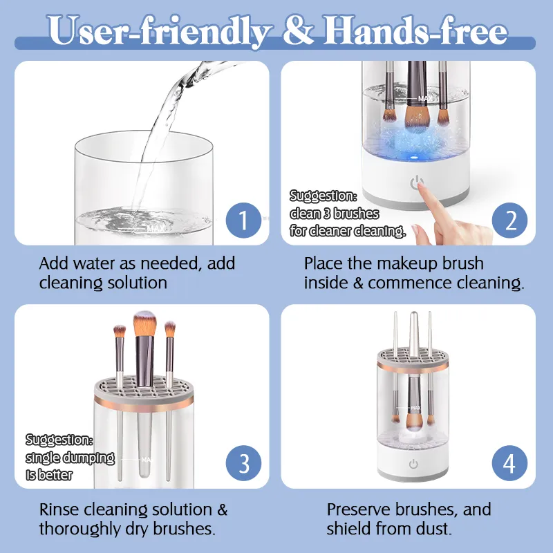 Portable USB Makeup Brush Cleaner 3 In 1 Electric Cosmetic Brushes Cleaning Dryer Tool Awtomatikong Hugasan Makeup Cleaner Para sa mga Babae