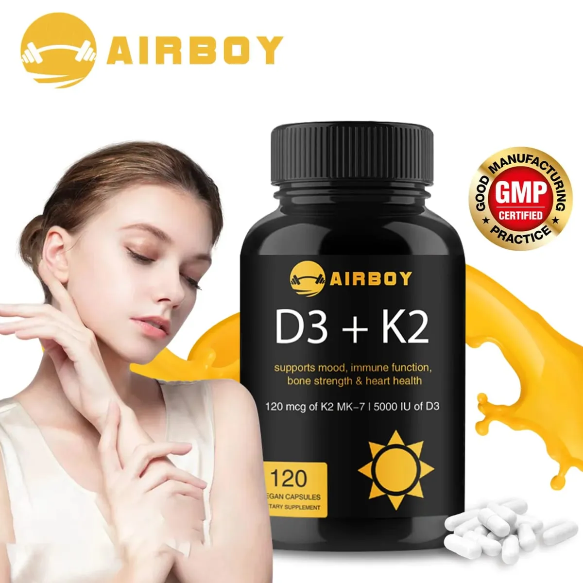 Vitamin D3+K2 Capsules - For Regulate Calcium Metabolism Promote Bone Heart and Immunity System Health — image 2