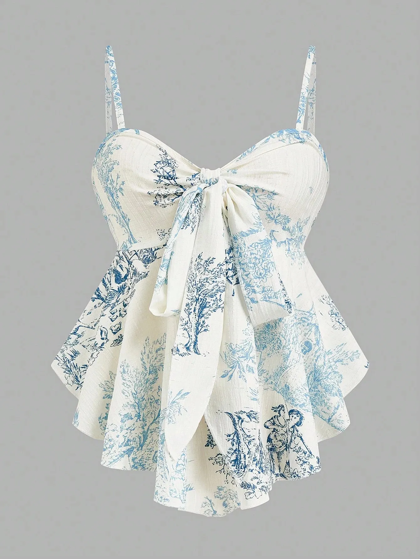 Women's Elegant Cami Top Striped Printed Fabric Bow Neck & Front Tie Waist Slim Sleeveless Camisole. Versatile for Spring & S