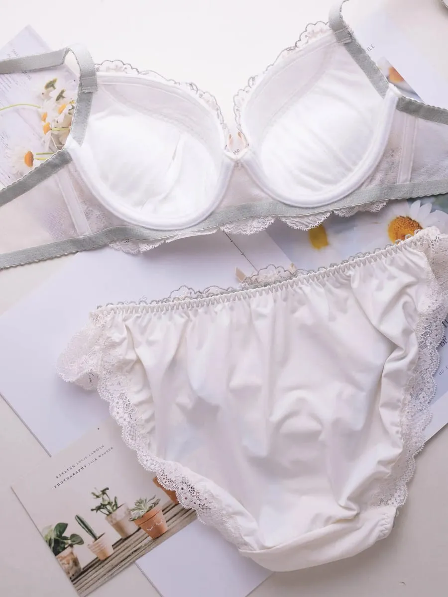 Japanese-style sweet lingerie set thin embroidered shallow cup disc type 2 bra set