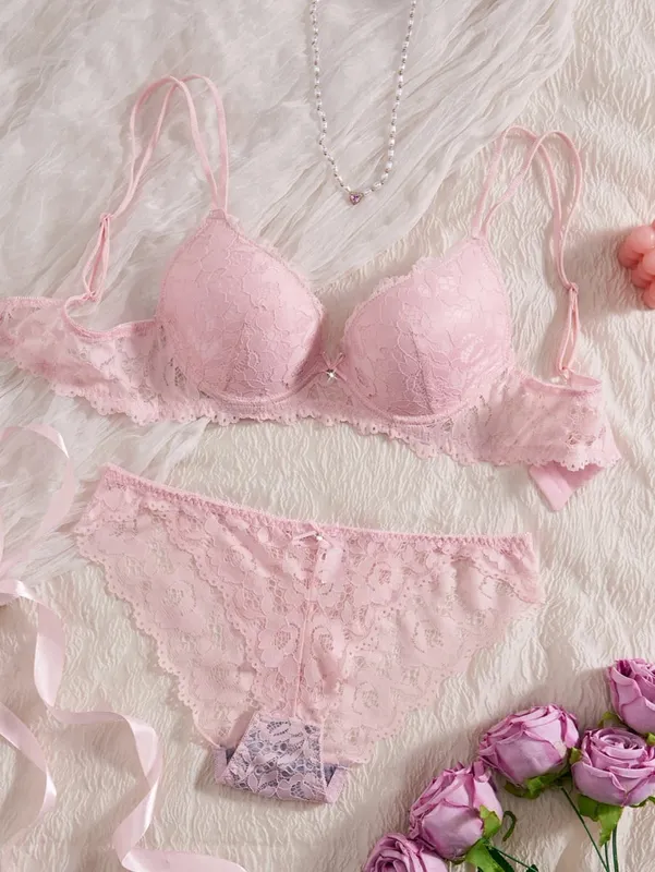 Single of Women's Underwear Set Sexy Floral Lace Push Up Bra Romantic Sheer Panties Comfort Lingerie Set