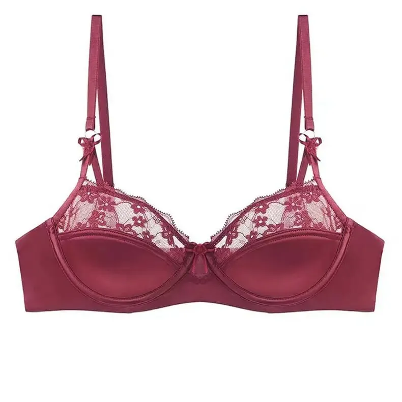 Women Thin French Half Cup Lace Bra Set Minimizer for Big Bust Push Up Anti-Sagging Side Support Comfort Sexy Daily Lingerie Set