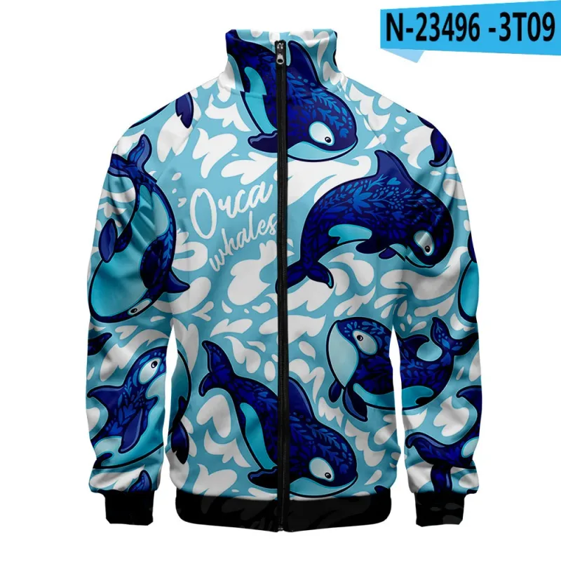Popular Marine animals dolphin 3D Print Zipper Raglan Jacket Windbreaker Boys/Girls Comfortable Stand Collar Jackets Coats