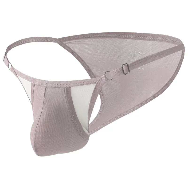 Slip en soie glacée pour hommes avec devant ouvert et taille réglable - Sous-vêtements respirants sexy d'été pour un ajustement confortable — image 3