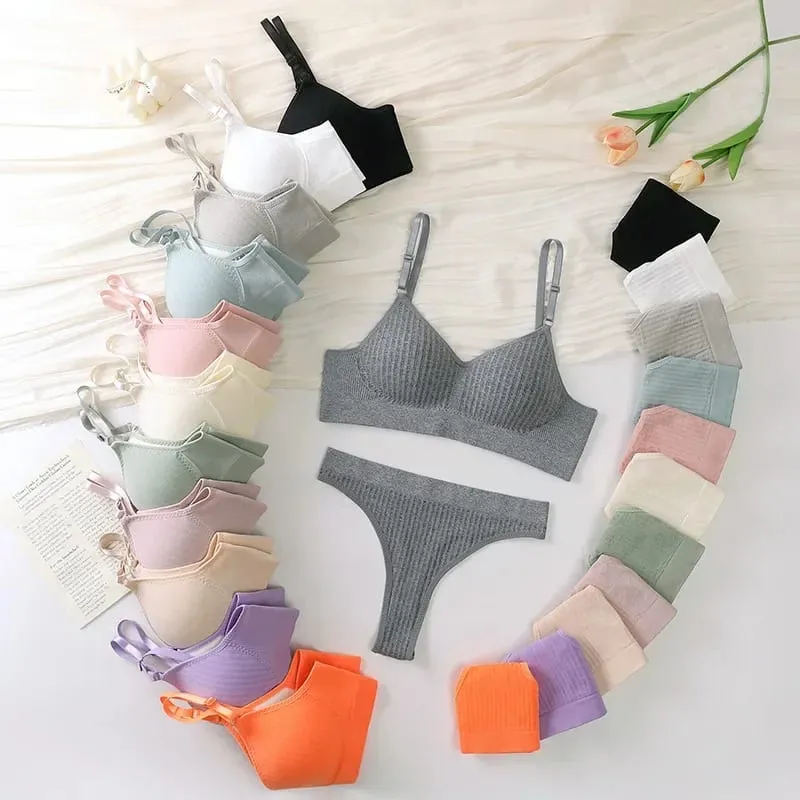 Women Seamless Bra Set High Waist Thong Panties Female Nonwire Brassiere Comfy Soft Sports Bras Underwear Set Sexy Lingerie Set — image 2