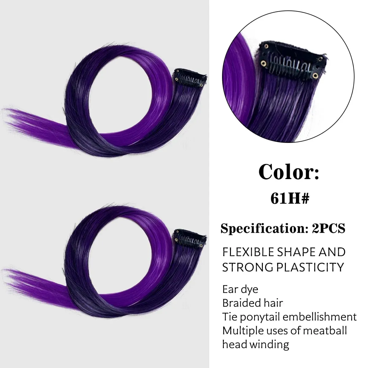 Synthetic Colored Clip In Hair Extensions Straight Highlight Hair Streaks Rainbow Hanging Hair Pieces Hairpiece For Women Party — image 8