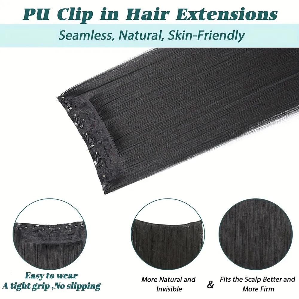 40 inch Long Straight Synthetic Hairpieces Clip In Hair Extensions Black Natural Hair Piece for Women — image 3
