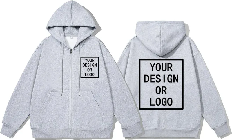 Personalizza il tuo design Logo del marchio/immagine Personalizzata personalizzata Uomo Donna Felpe con cerniera fai-da-te Felpa con cappuccio casual Nuovo pullover
