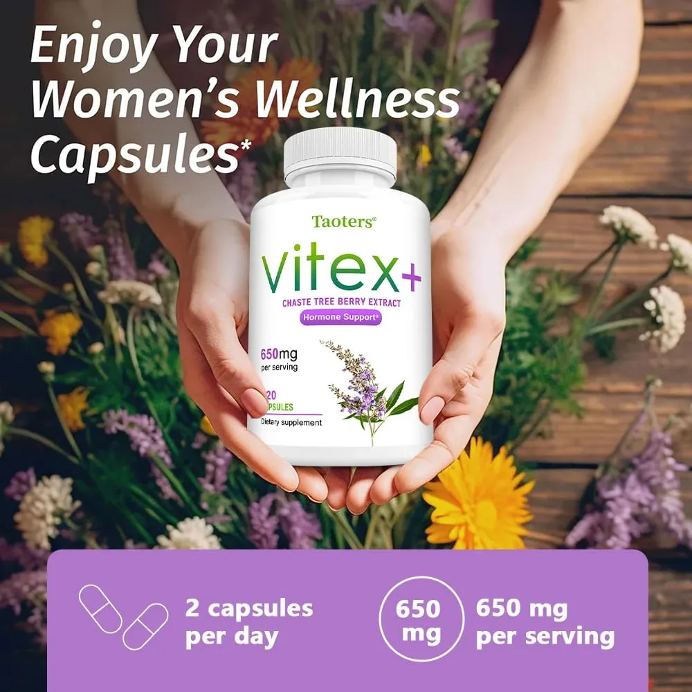 Organic Vitex Chaste Tree Berry Extract Capsules - 650mg Hormone Balance for Women Menopause/PMS Support Mood & Skin Health