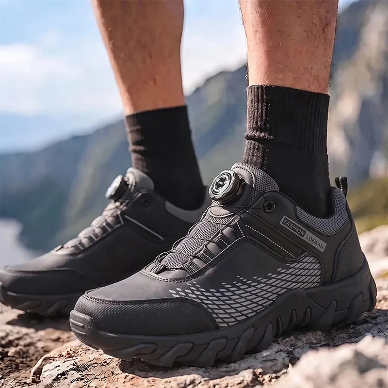 Men Casual Sneakers Rotary Buckle Quick‑Lace Mesh Patchwork Thick Non‑slip Sole Fashion Daily Male Shoes