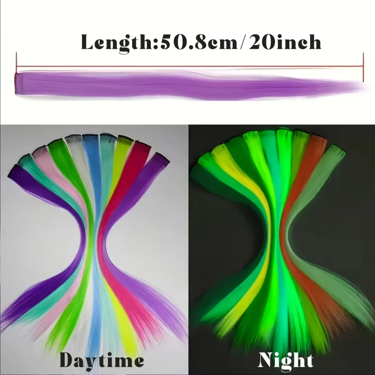 4-Pieces Synthetic Hair Extensions with Luminous Fluorescent Glow for Women - Clip-In Smooth & Soft Easy to Wear for Parties — image 6