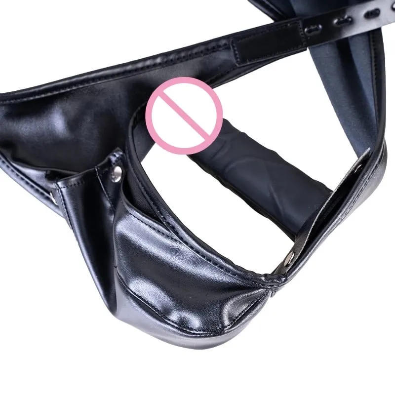 Multi-Functional Leather Chastity Panties with No Vibration Silicone Dildo Anal Accessories for Couple Sensual Play Sex Toys