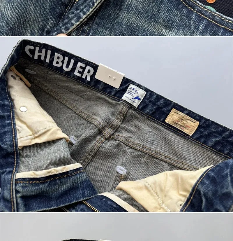 2026 Spring New Arrival Light Blue Straight-Leg Denim Jeans for Men American Retro Washed Blue Denim with Whisker Effect Pants