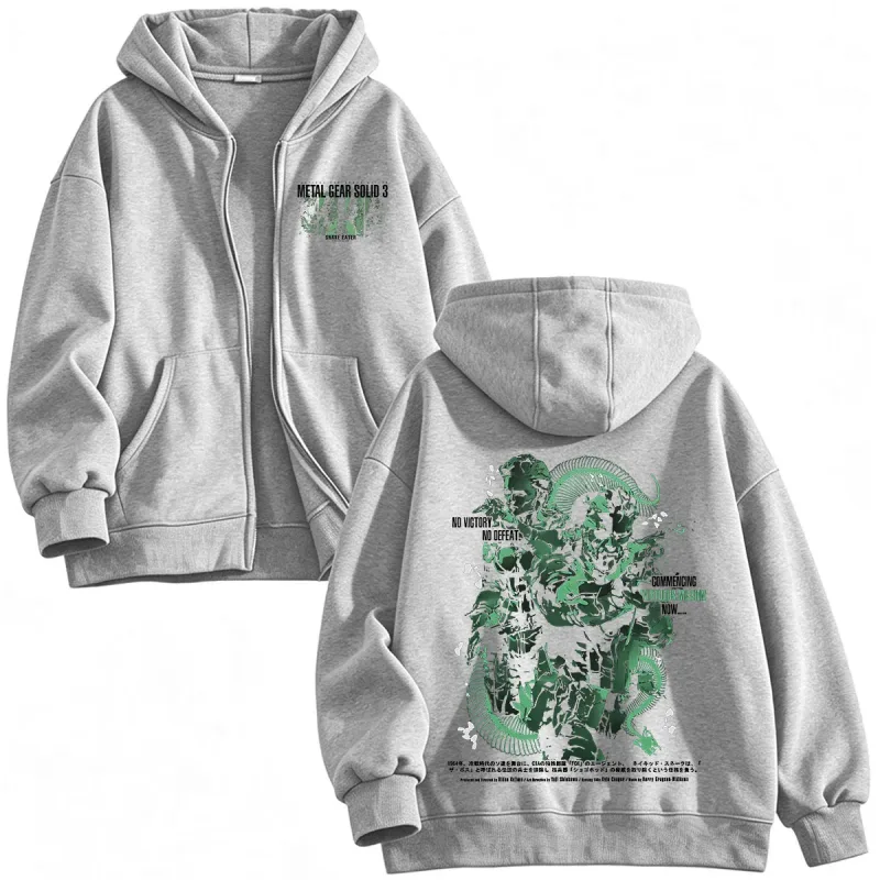 Metal Gear Solid 3 Snake Eater MGS3 Naked Snake The Boss Game Zipper Hoodies Men's Women Zip Up Hooded Sweatshirts Jackets Coats