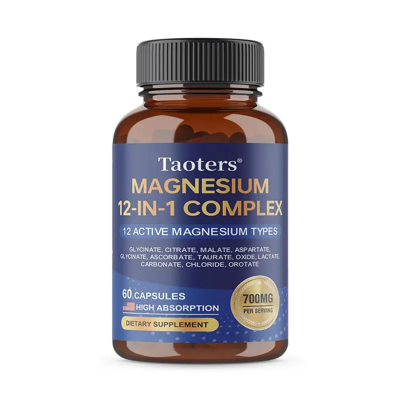 อาหารเสริมแมกนีเซียม 12-in-1 ที่ซับซ้อน – 700 มก. การดูดซึมสูง Glycinate Citrate Malate และ Taurate Blend สำหรับการนอนหลับของเส้นประสาทกล้ามเนื้อ