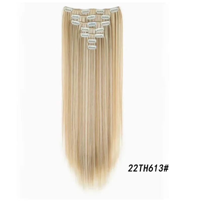 7Pcs/Set16Clips Hair Extension Black Long Straight Natural Hair Ombre Hairpiece Heat Resistant Fiber For Women Hairstyle Cosplay — image 25
