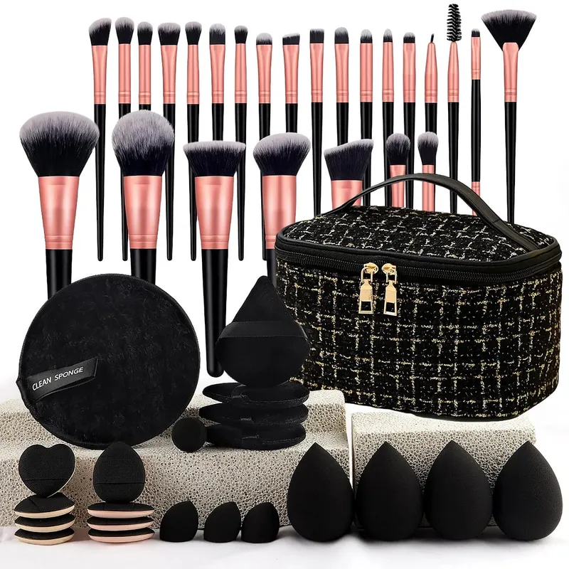 47Pcs Professional Makeup Brushes Set Beauty Tools Kit Portable Travel Cosmetic Bag Puff Toiletry Makeup Accessories Set