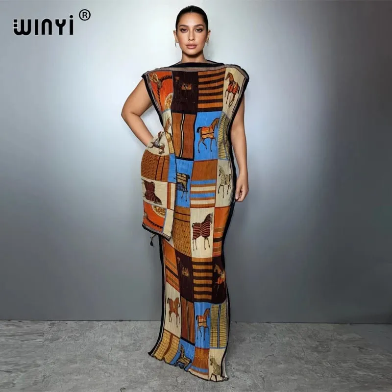 Plisované elastické tenké šaty dámské zmačkaný design Plisované luxusní muslimské společenské šaty Abaya Poncho pro ženy Plážové oblečení Kaftan