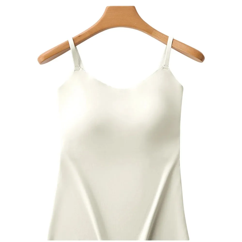 Fashion V-Neck Ice Silk Seamless One-piece Bottoming Tank Tops With Chest Pads Women Inner Top Beautiful Back Sling Long Vest