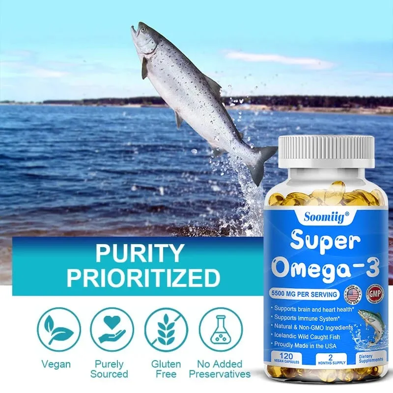 Triple Potency Capsules Omega-3 Fish Oil + DHA + EPA-Supports Joint Brain and Eye Health Enhances Immune Function Antioxidant