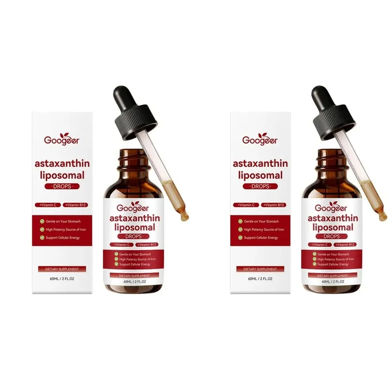Googeer Liposomal Astaxanthin Drops with Vitamin C To Support Iron Absorption Vitamin B12 for Blood and Nerve Health 60 ML