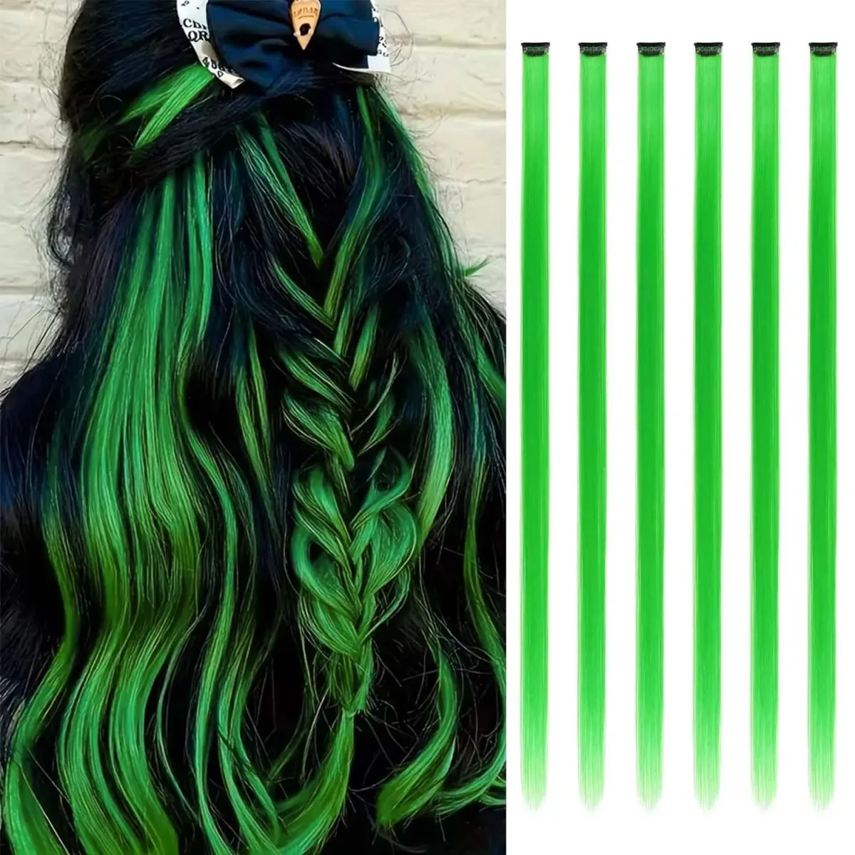 6 Pcs Clip Extensions Synthetic 24 Inch Colored Hair Extensions Party Highlights Long Straight Hairpieces for Women Kids Girl