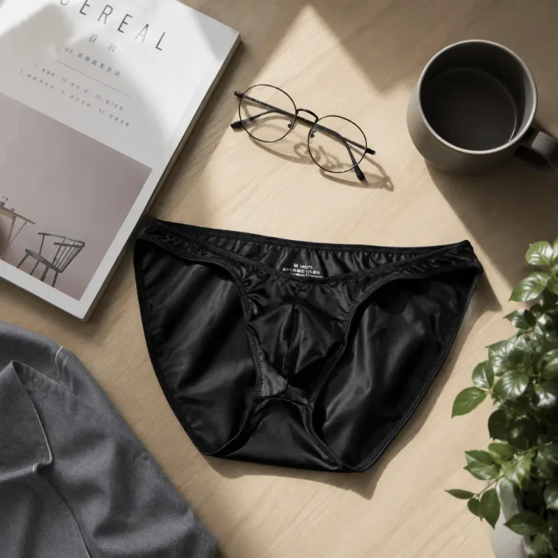Comfortable Low Waist Men's U-Pouch Underwear Breathable Seamless Satin Silk Briefs Narrow Belt Lingerie Ice Silk Panties Sports