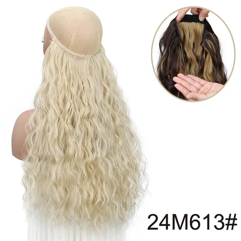 18Inch Synthetic Long Wavy Culry Fluffy Hair Extensions Invisible Fishing Line Soft Hair Pieces for Women Daily Wear — image 11