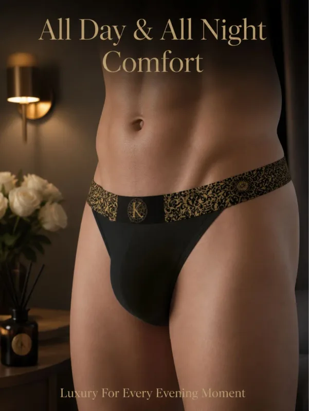 Męskie figi bikini z wysokimi nogawkami Vintage świąteczne ozdobne czarno-złote elastyczny pas rozciągliwa bielizna odprowadzająca pot randka rocznica