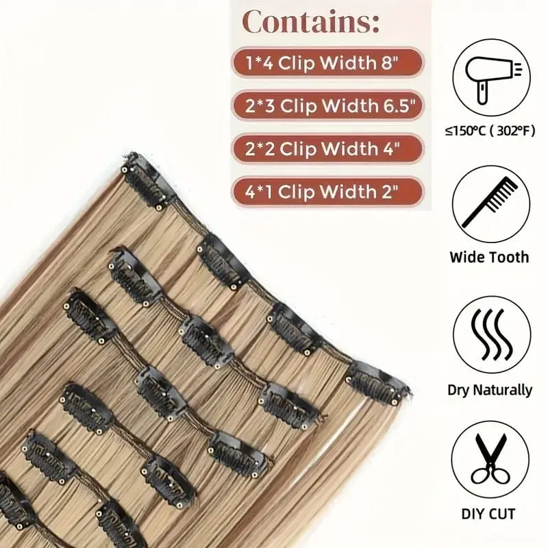 24Inch Synthetic 6pcs/set Long Straight Hair Extension Increasing Volume Extending Soft Comfortable Hairpiece for Women