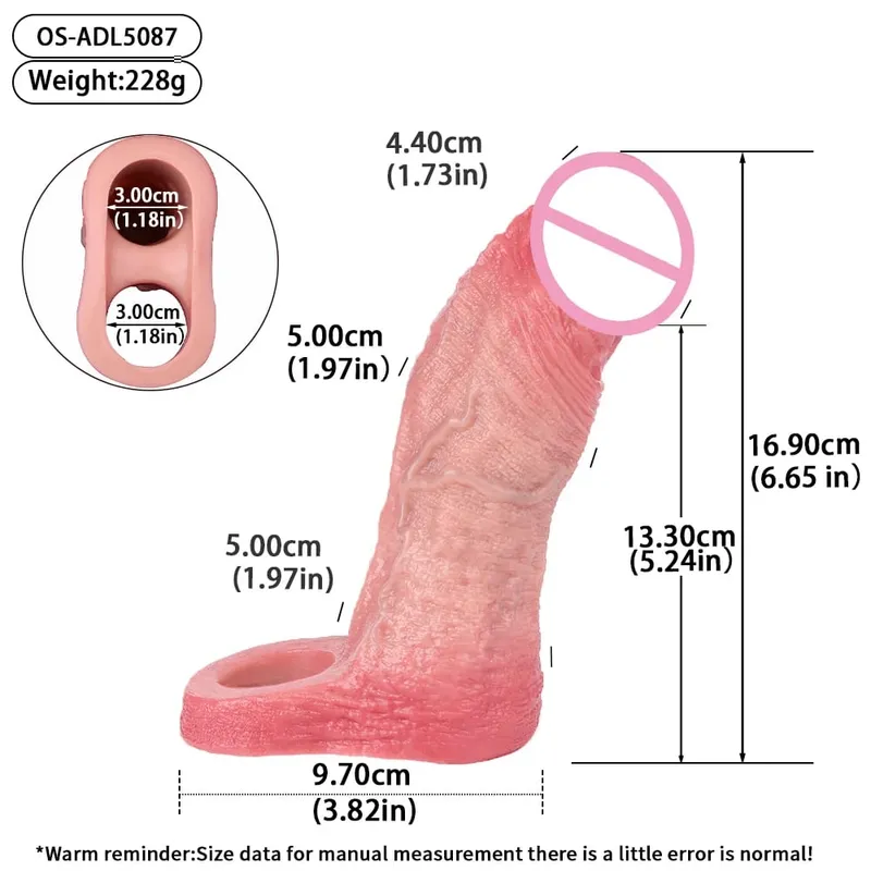 7.2in Realistic Penis Sleeve Reusable Penis Sleeve with Cock Ring Silicone Penis Enlarger Sleeve Male Adult Sex Toy for Men